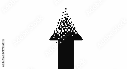 Arrow dissolving into particles, symbolizing progress and change.