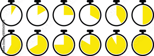 Stopwatch Fraction Icons – Time Segment Vector for Education