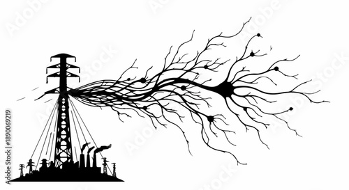 Power grid transformation into organic neural network, symbolizing energy innovation and future connections.