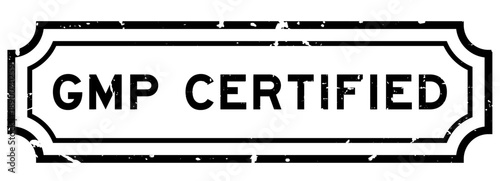 Grunge black GMP (Good manufacturing practice) certified word rubber seal stamp on white background