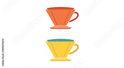Two brightly colored pour over coffee drippers one orange and one yellow shown vertically stacked