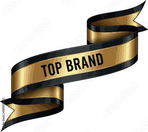 Golden and black 'top brand' ribbon banner signifying excellence and premium quality