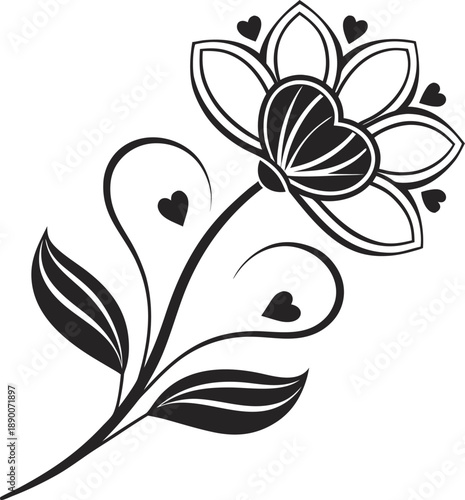 An Elegant Flower with Heart-Shaped Accents and Decorative Swirls