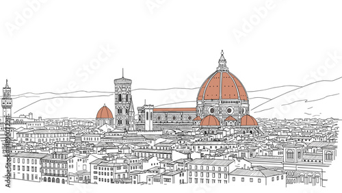 Linear drawing of florence cityscape featuring santa maria del fiore cathedral
