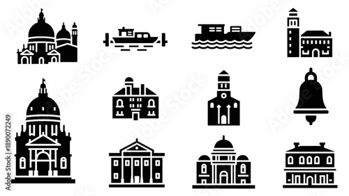 Iconic european architecture silhouettes collection featuring churches and buildings