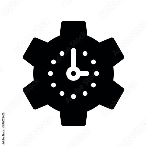 Time Management Gear with Clock Face Icon