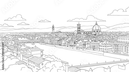 Detailed line art of florence cityscape featuring iconic architecture
