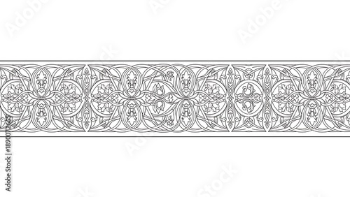 Intricate black and white ornamental border with floral and geometric patterns