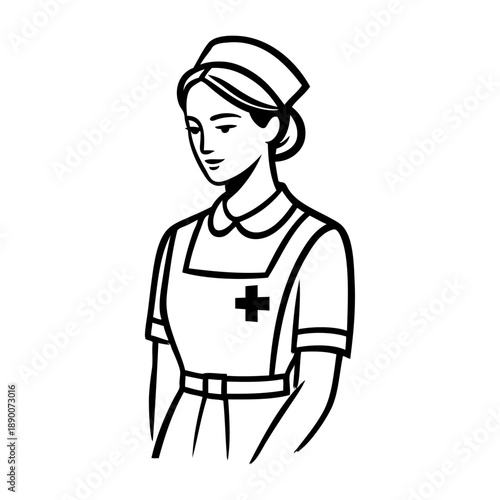 Dibujo sencillo con líneas de mujer enfermera