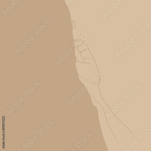 Minimalist illustration of a hand reaching out, with a head partially obscured by a shaded panel