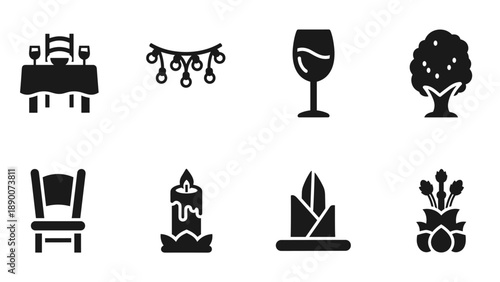 Set of restaurant and dining silhouette icons for elegant dinner themes