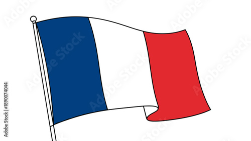 Waving french flag with bold colors against a white background