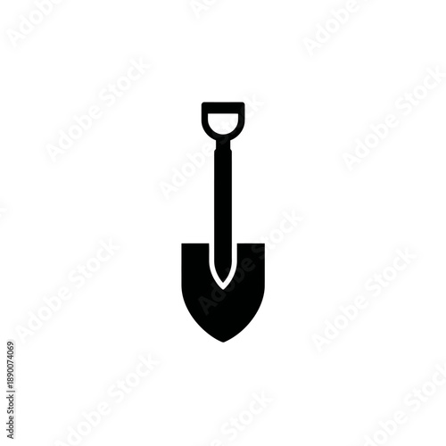 A simplified, solid black shovel graphic, depicted in a straightforward, top-down view on a white backdrop