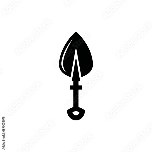 A spade or trowel silhouette, rendered in black on a white background. Simple and minimalist