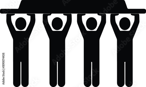 Isolated four people lifting heavy object together teamwork concept illustration vector
