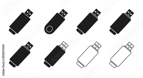 A collection of usb flash drive icons in varying orientations