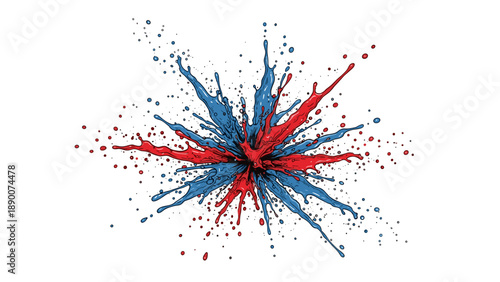 Dynamic paint splash of red and blue in modern abstract art style