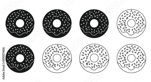 Four rows of donuts in varying shades of black and white