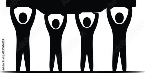 Isolated group of four people carrying heavy burden on shoulders illustration vector