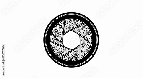 Abstract camera aperture with intricate floral pattern