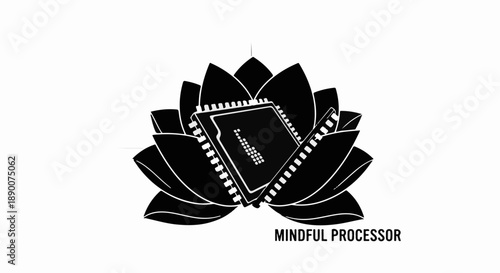 Digital mind and technology symbolized by a lotus flower embracing a computer chip.