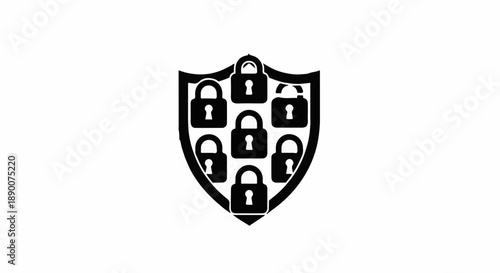Shield with multiple locks symbolizing strong digital security and data protection.