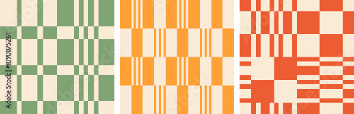 Set of retro colored checkerboard seamless pattern. Fun colored vintage wool plaid background for cover, notebook, packaging