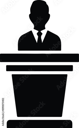 Isolated man in suit behind podium giving presentation speech illustration vector