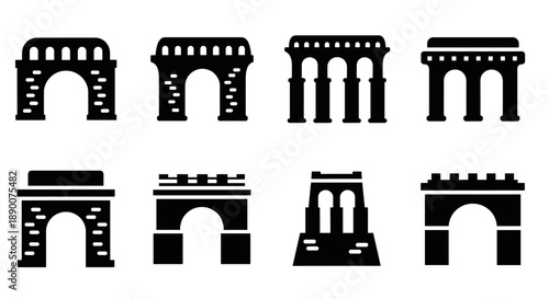 Silhouette icons of ancient arches and gateways