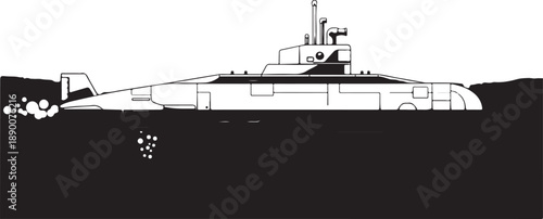 Cartoon Submarine Underneath Ocean Waves with Bubbles