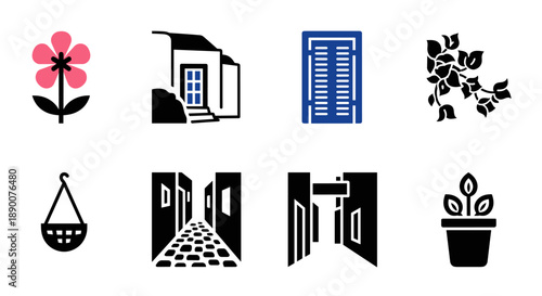 Mediterranean icons: floral, architecture, and decor in bold minimalist style