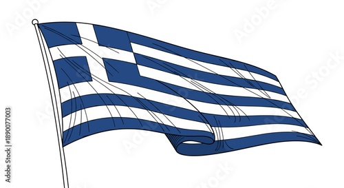 Waving greek flag in blue and white with cross pattern