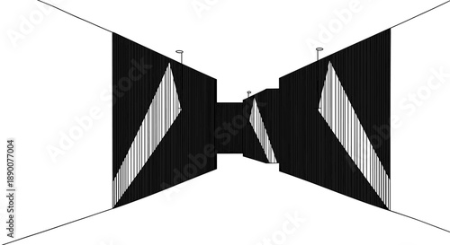Modern minimalist abstract hallway with geometric lines in black and white