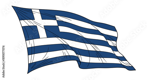 Waving greek flag with blue and white stripes on white background