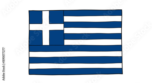 Hand drawn greek flag on white background with bold black outline