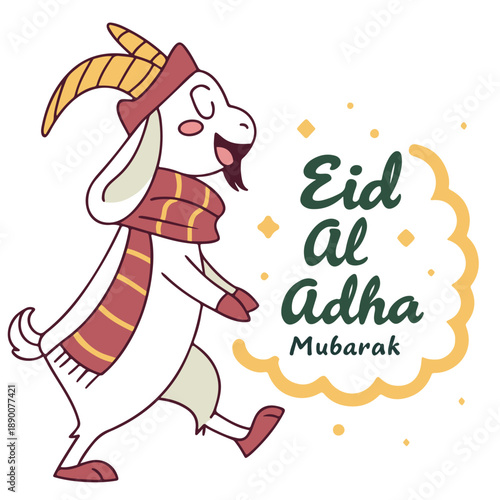 A fun cartoon vector illustration of a funny boy character wearing a Santa hat and celebrating a winter Christmas holiday party with his favorite animal