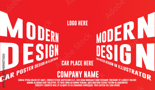 A modern design template for car posters and illustrations with a bold red background and white text, suitable for showcasing company names and logos.