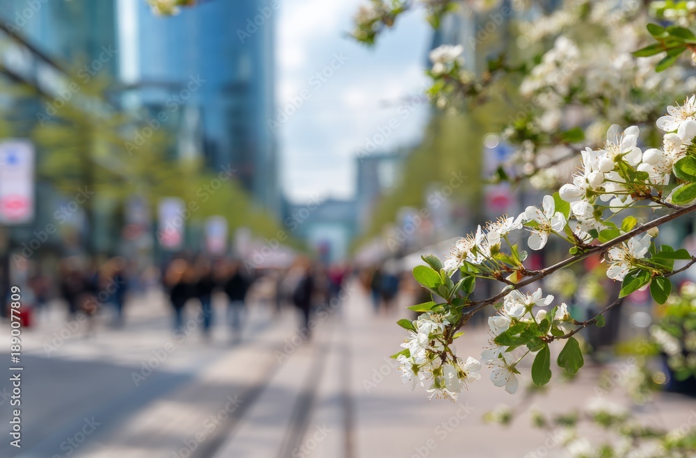 Obraz premium Blossoms in the City: Urban Springtime Scene