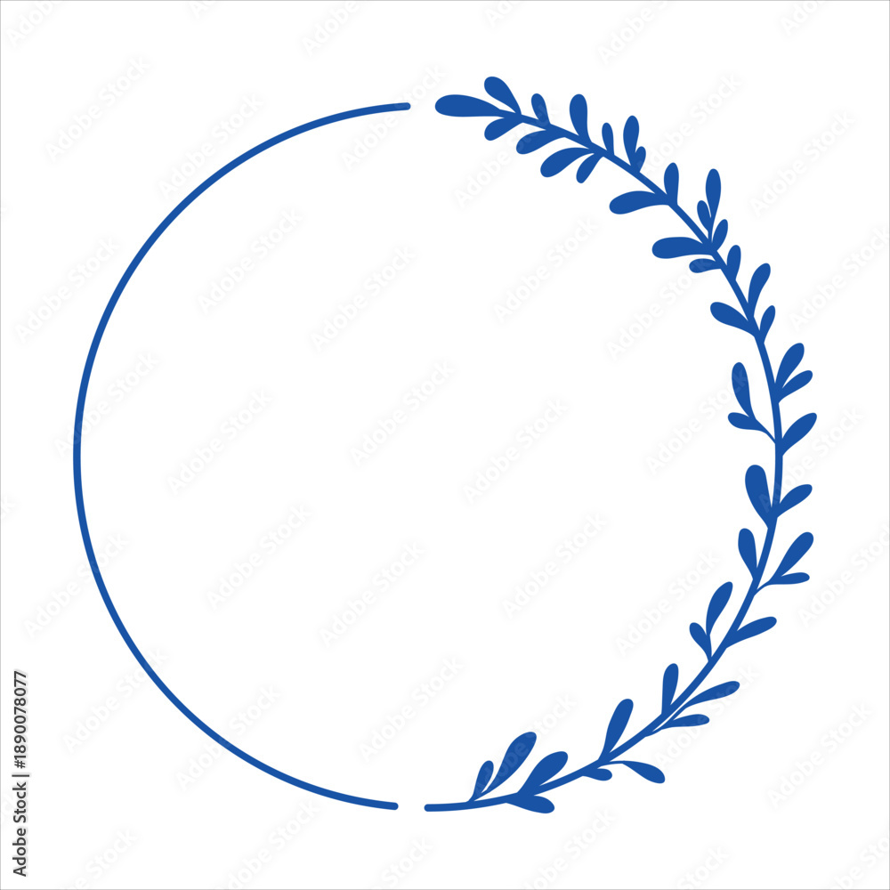 Obraz premium Blue leafy branch and partial circle frame design Vector