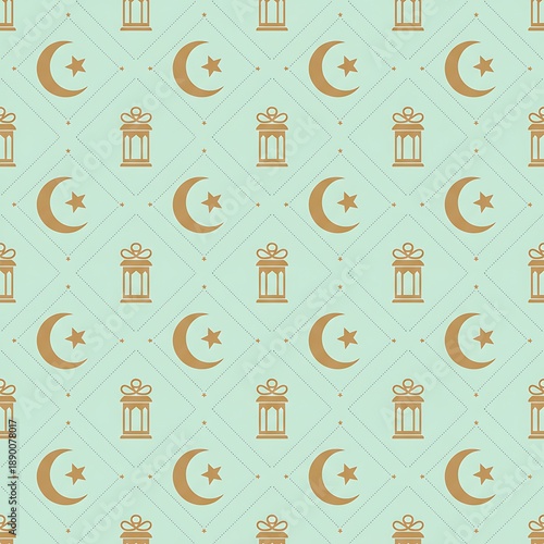 Eid Gift Wrapping Seamless Pattern with Lanterns and Crescents