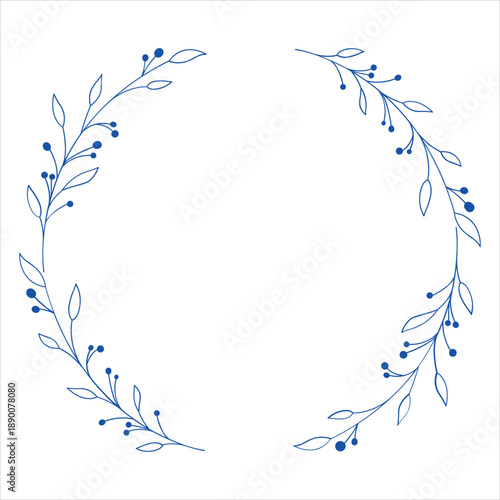 Minimalist blue berries and leaves frame vector Vector