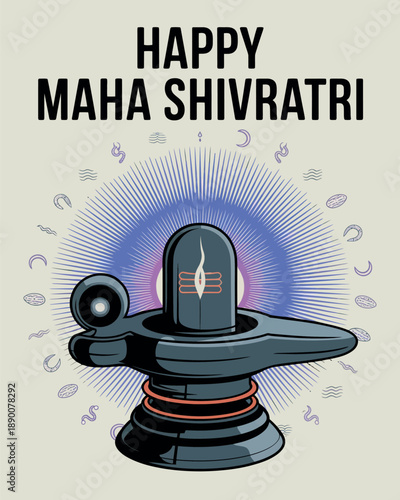 Happy Maha Shivaratri with Shiva Lingam Sacred Symbol