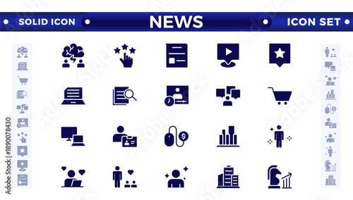Media and news outline icons collection. Television, blogging, social media, video, promotion icons. UI icon set. Thin outline icons pack.  Containing journalist, press conference, newspaper.