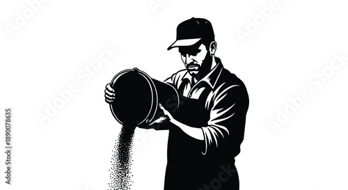 Farmer spreading fertilizer with transparent background