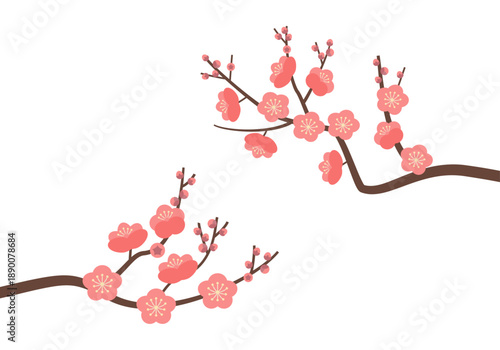 ピンクの花枝　両サイド