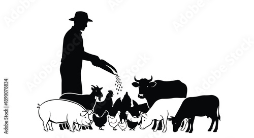 Farmer feeding livestock with transparent background