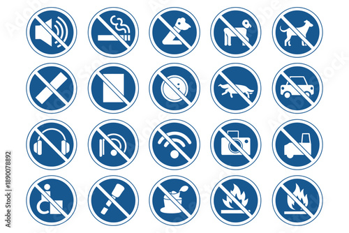 Set of prohibition and no entry traffic signs with various restrictions isolated