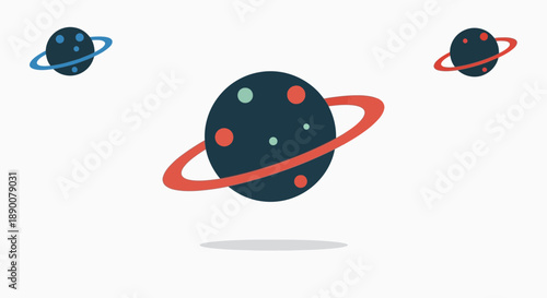 Illustration of Planets with Rings and Moons.