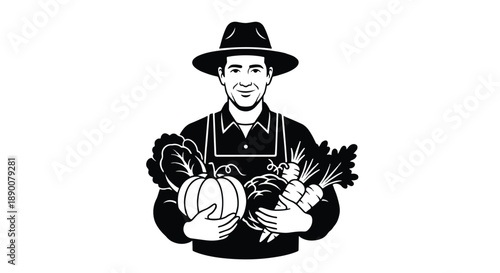 Farmer with produce harvest, smiling portrait