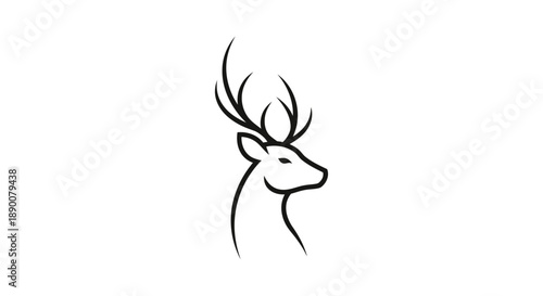Deer Head with Antlers Simple Line Drawing.